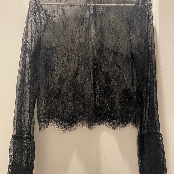 Divided Mesh Black Blouse Size S - Picture 2 of 12